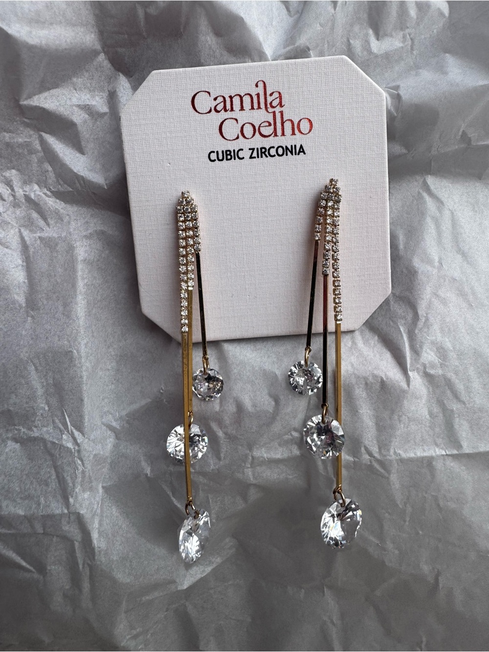 Camila Coelho Gold and Clear Crystal Drop Earrings